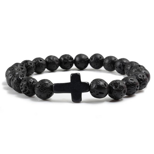 Black Lava Cross Bracelet