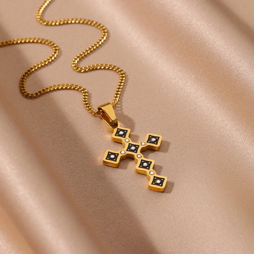 Onyx Diamond Cross Necklace