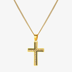 Silver Onyx Cross Necklace