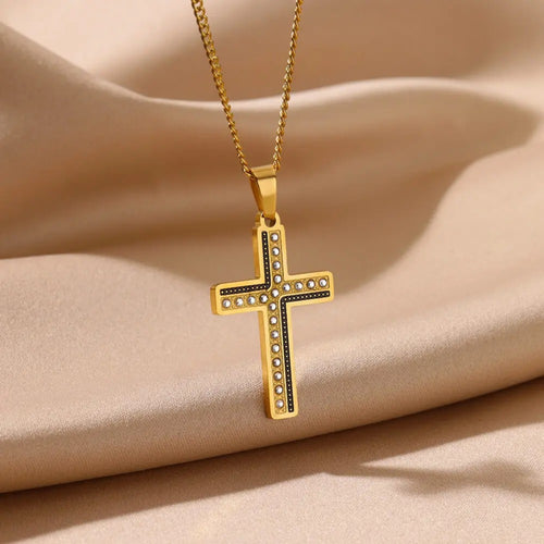 Silver Onyx Cross Necklace