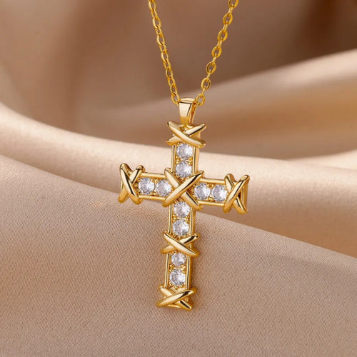 Wrapped Diamond Cross Necklace