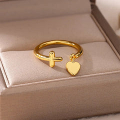 Cross Heart Pendant Ring