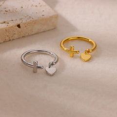 Cross Heart Pendant Ring